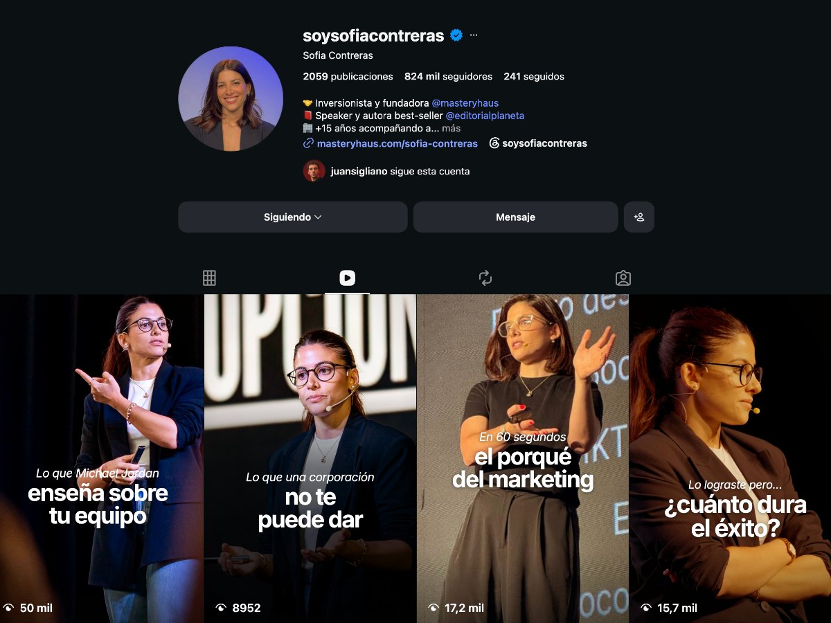 Perfil de Instagram de Sofía Contreras con 824 mil seguidores