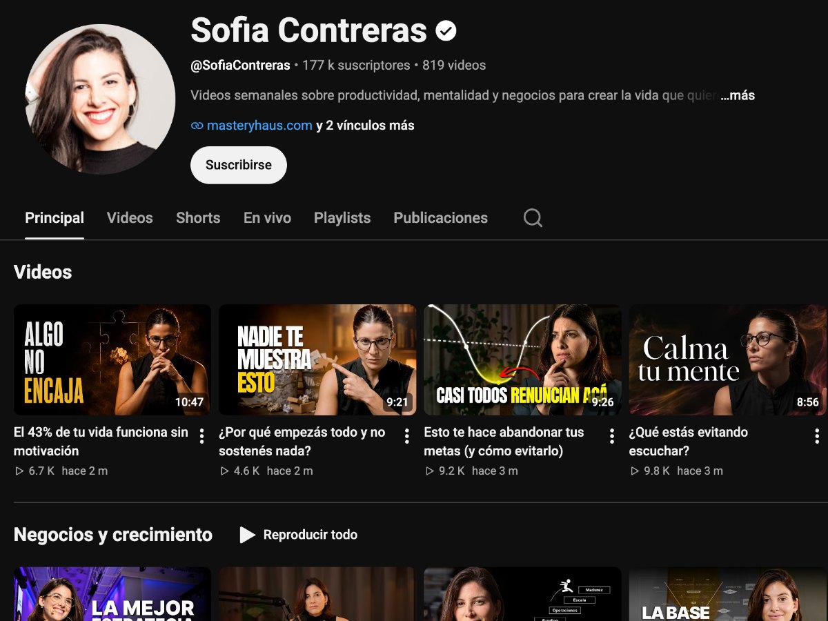 Canal de YouTube de Sofía Contreras: 177 mil suscriptores y 819 videos